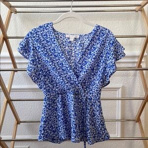 Floral Blue Wrap Top